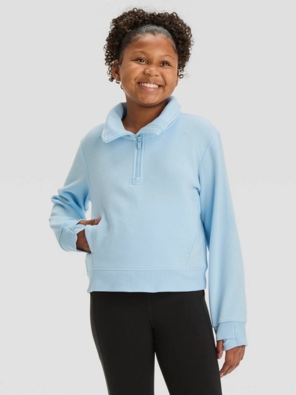 Girls' 1/2 Zip Fleece Pullover Sweatshirt - All In Motion Aqua Blue XL(14)